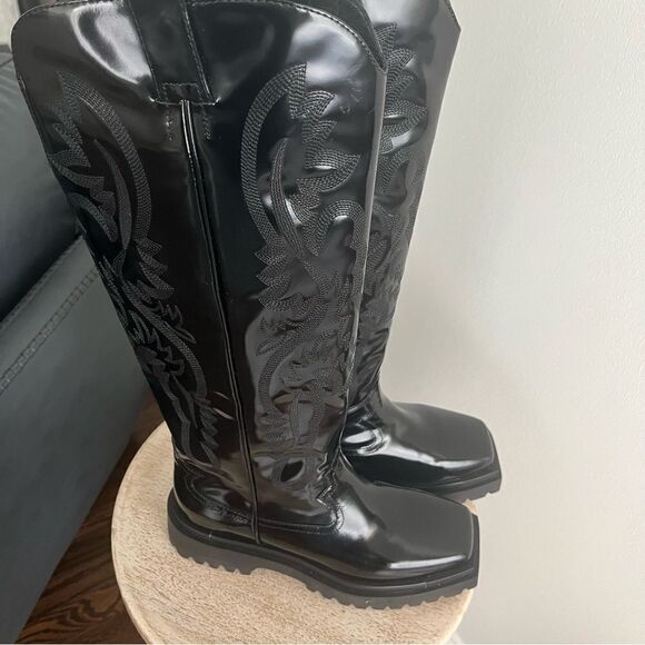 Jeffrey Campbell Night Ride Western Lug Sole Black Knee High Boots Size 9 NWOB - Picture 12 of 13